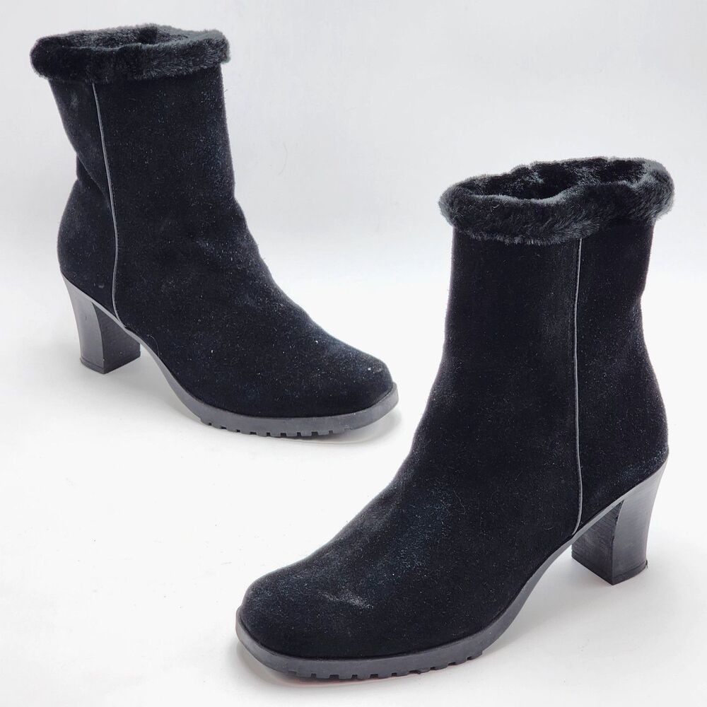 Sporto VTG Y2K Waterproof Suede Faux Fur Trim Heeled Winter Boots Black Size 9
